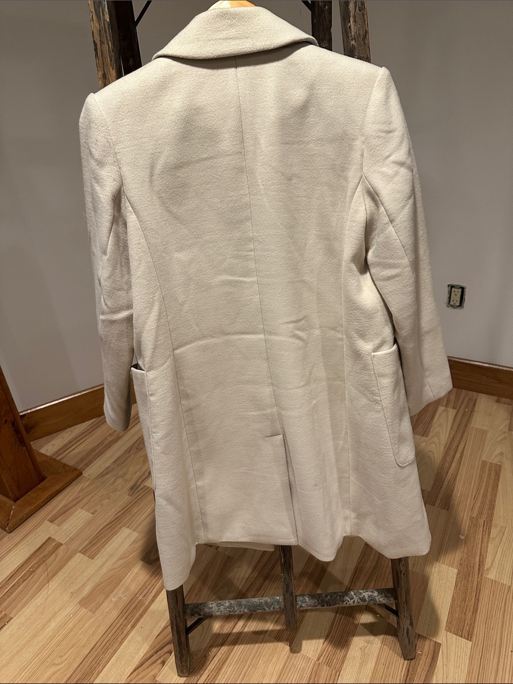 Banana Republic Cream Double-Breasted Pea Coat with Wood Grain Buttons - Picture 6 of 9